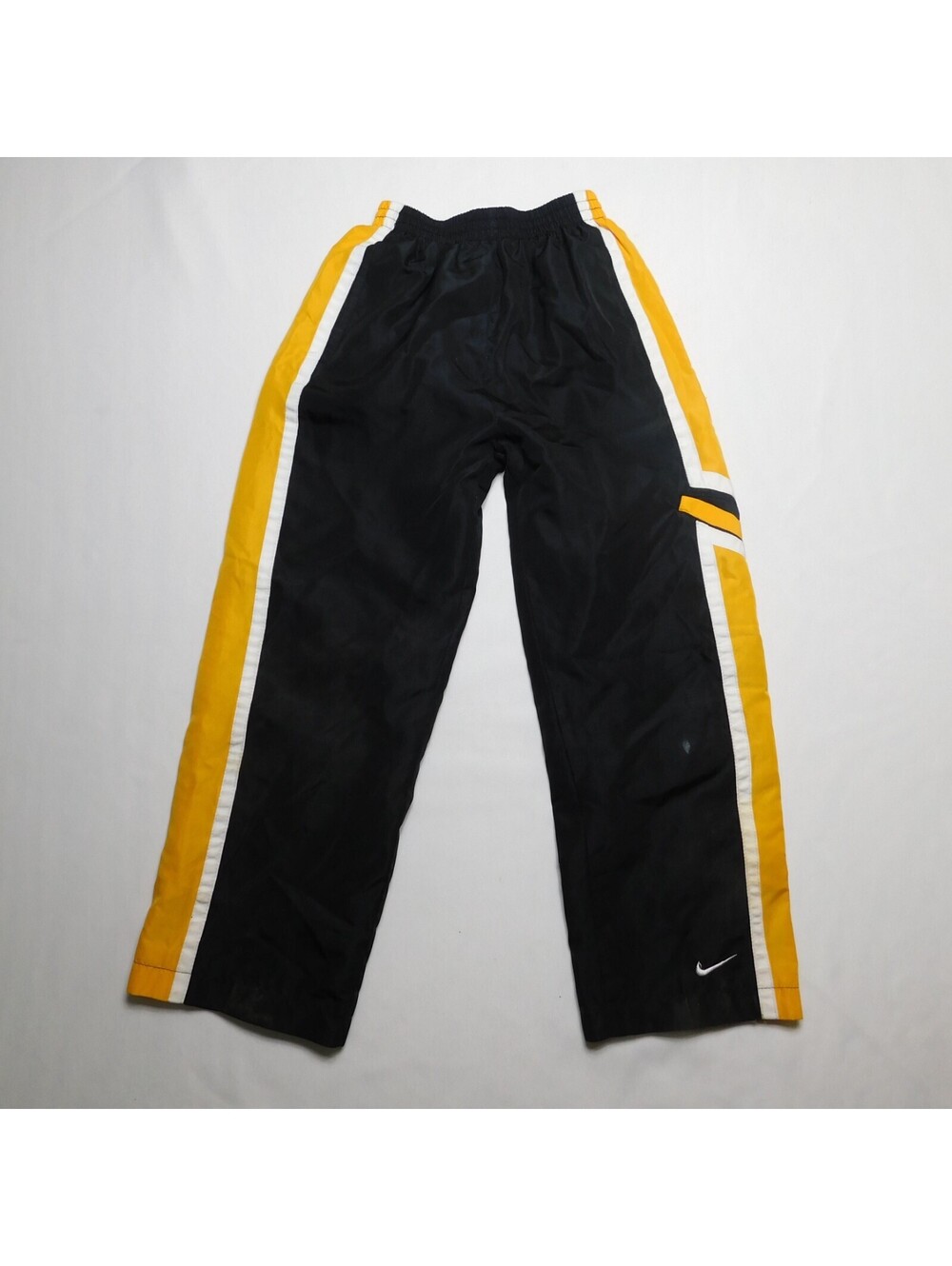 Vintage Nike Kids Youth 7 Black Track Pants Yellow Stripe Mesh Lined Windbreaker